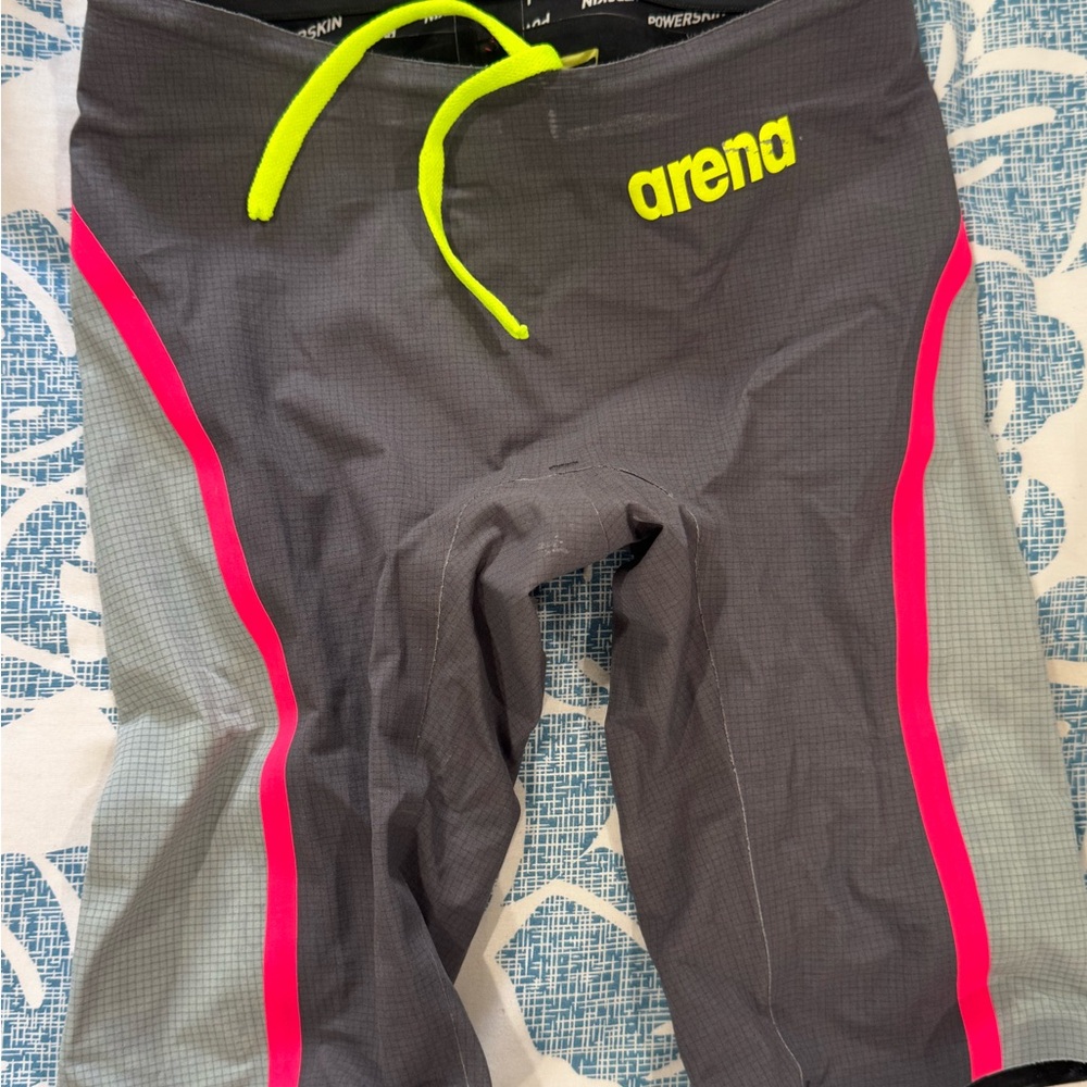 Arena Men's Gray Swim Shorts with Neon Accents